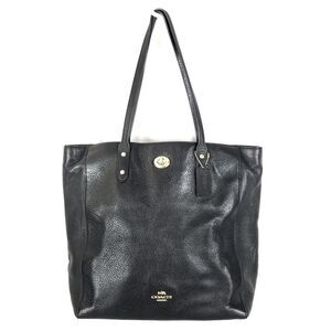 COACH F12184 Black Pebbled Leather Turn Lock Town Tote Bag Purse Handbag